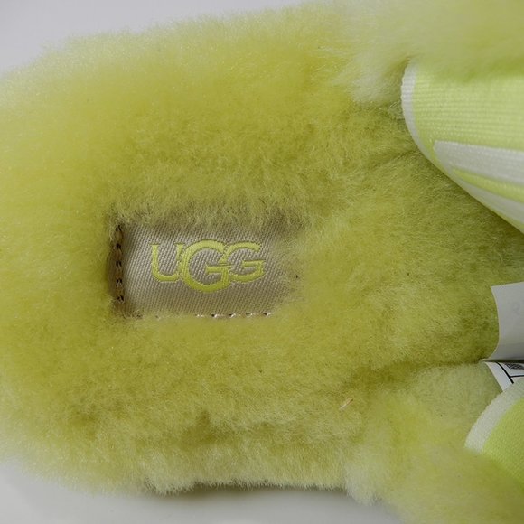UGG Fluff Yeah Poppy Slide Platform SLIPPERS Size 7 38 Pollen Lime Yellow NEW - Picture 3 of 10
